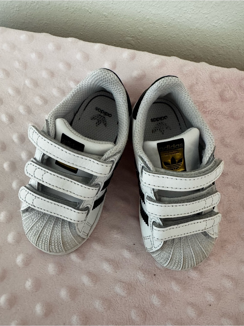 adidas Kids White & Black Velcro Shell-Toe Sneakers